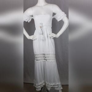 Solitaire Los Angeles Dress S Maxi White Festival Boho‎ Peasant Milkmaid Cottage